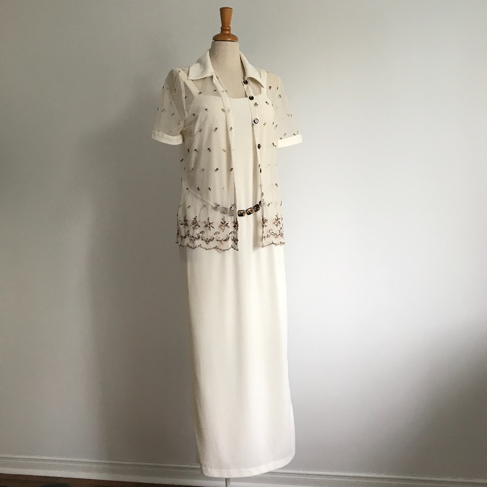 Farouche - Long Dress and Mesh Floral Button Down Cardigan